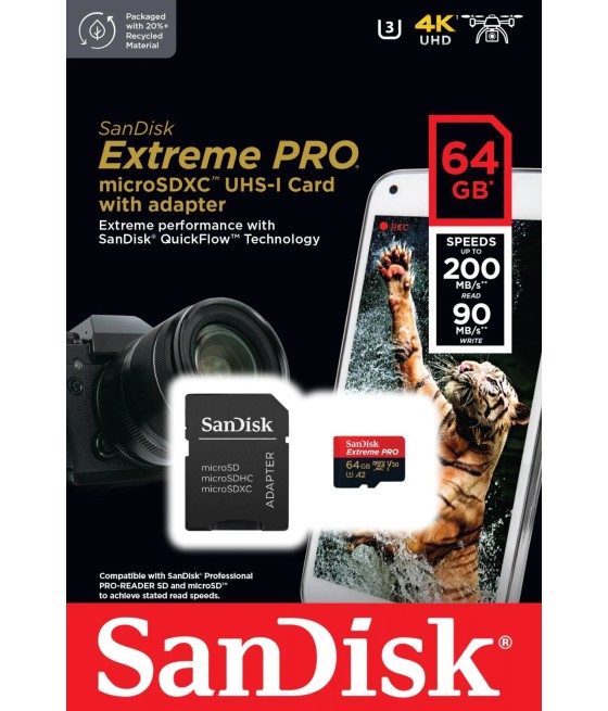 SanDisk Extreme PRO A2 200 MB/s microSD microSDXC 64GB
